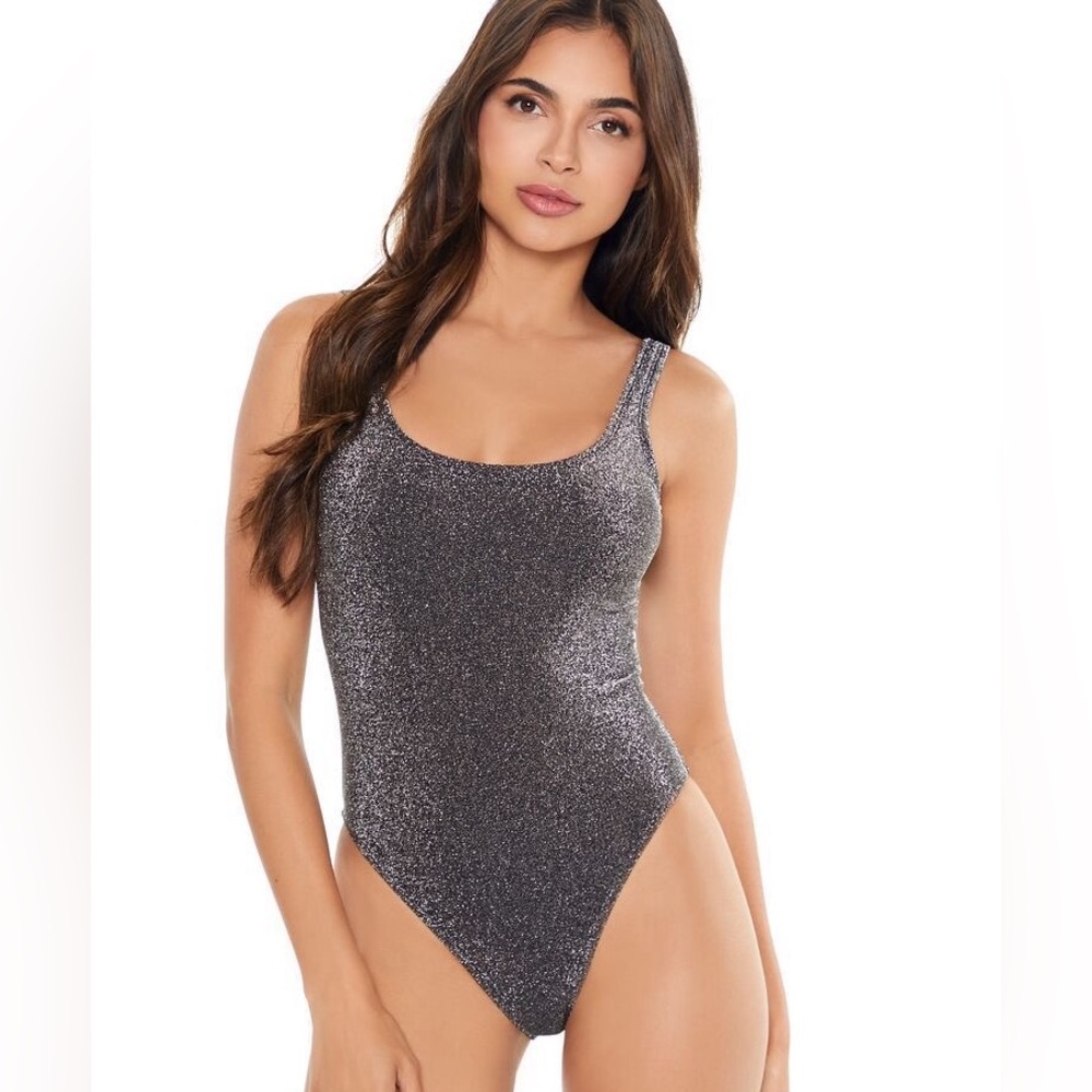 A shimmery knit one-piece swimsuit - can be worn as bodysuit